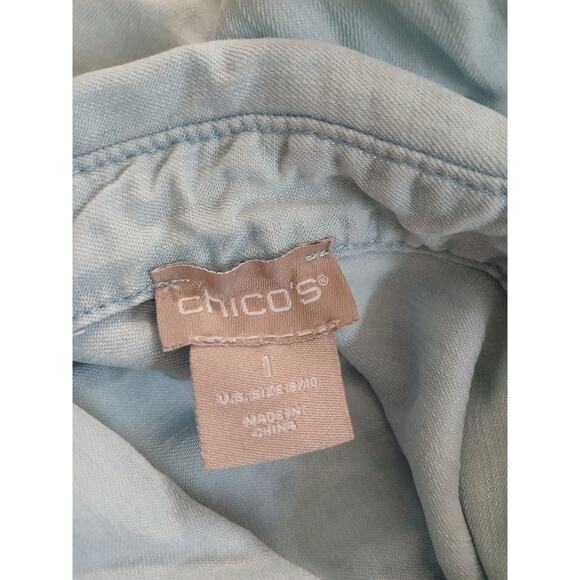 Chicos Long Sleeve Button Up Tencel Lyocell Lightwash Denim Chambray Shirt M - Picture 3 of 9